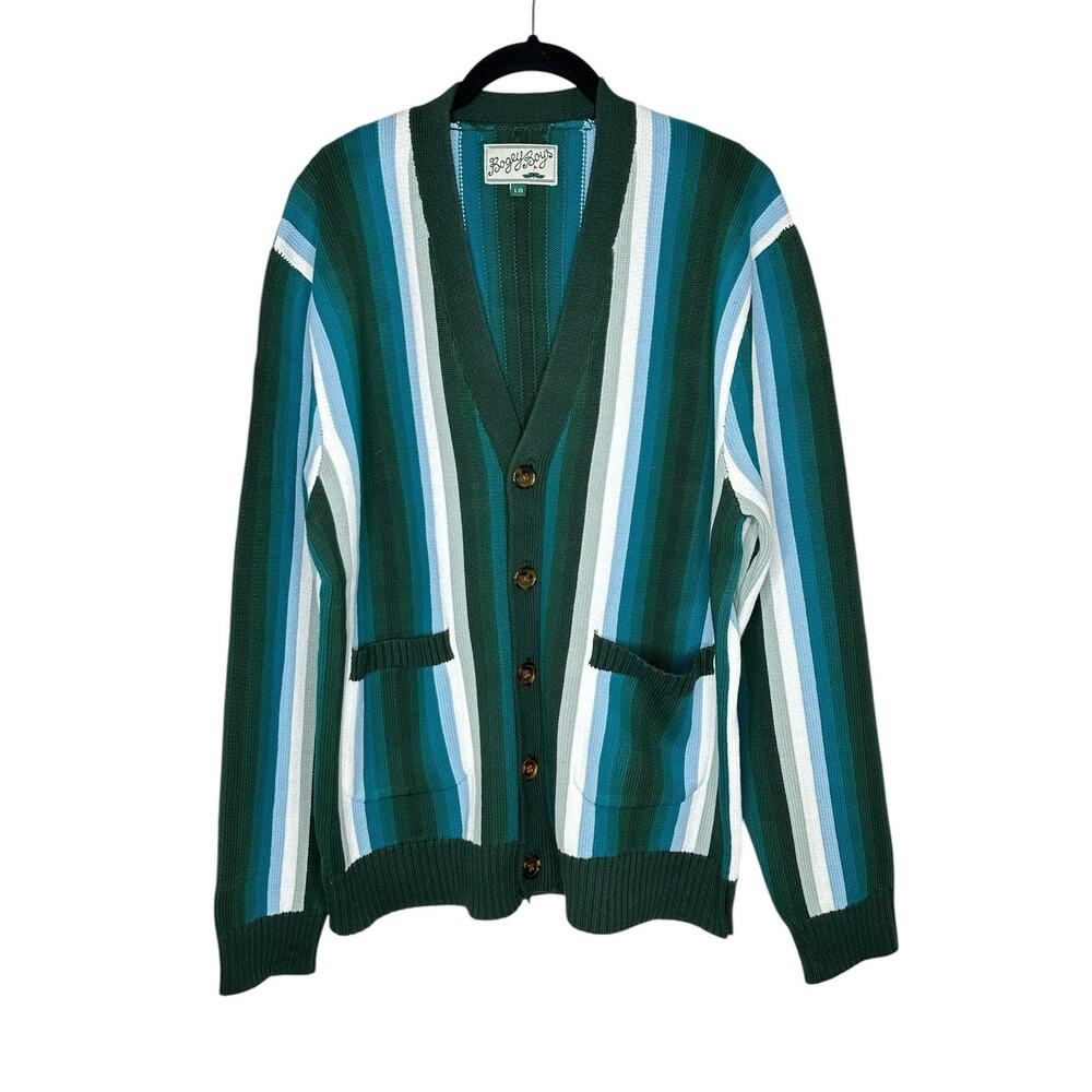 NWOT Bogey Boys Mens Seeing Green Cardigan Large Striped Golf Pockets Cotton